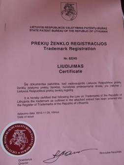 Šilutės žinių prekės ženklo registracijos liudijimas